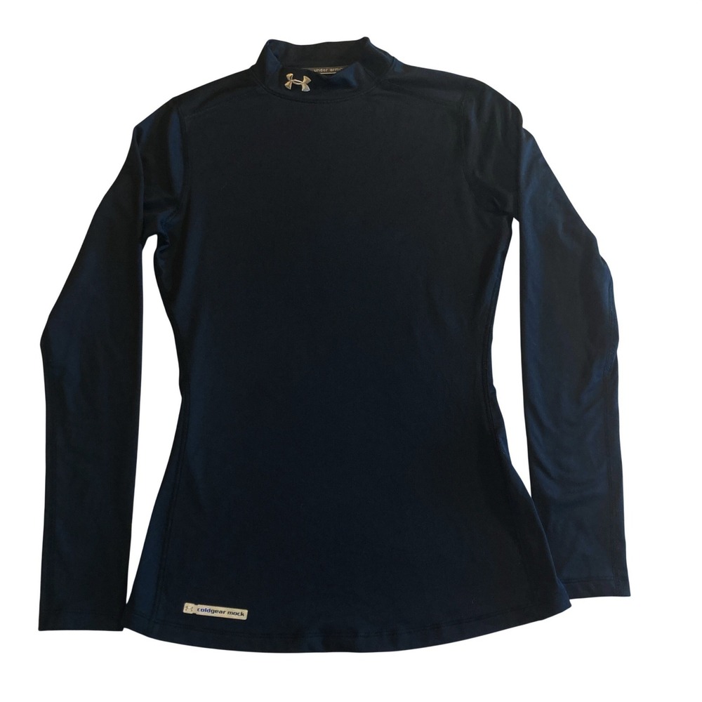 Under Armour Top Women S Black ColdGear Mock Neck Long Sleeve Fitted 1215968